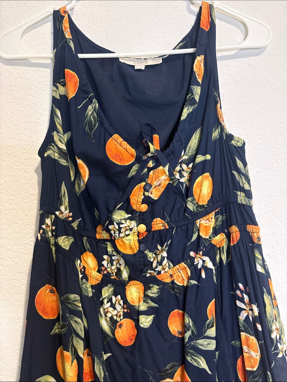 LOFT Black Midi Dress with Orange & Green Citrus Print - Picture 4 of 9
